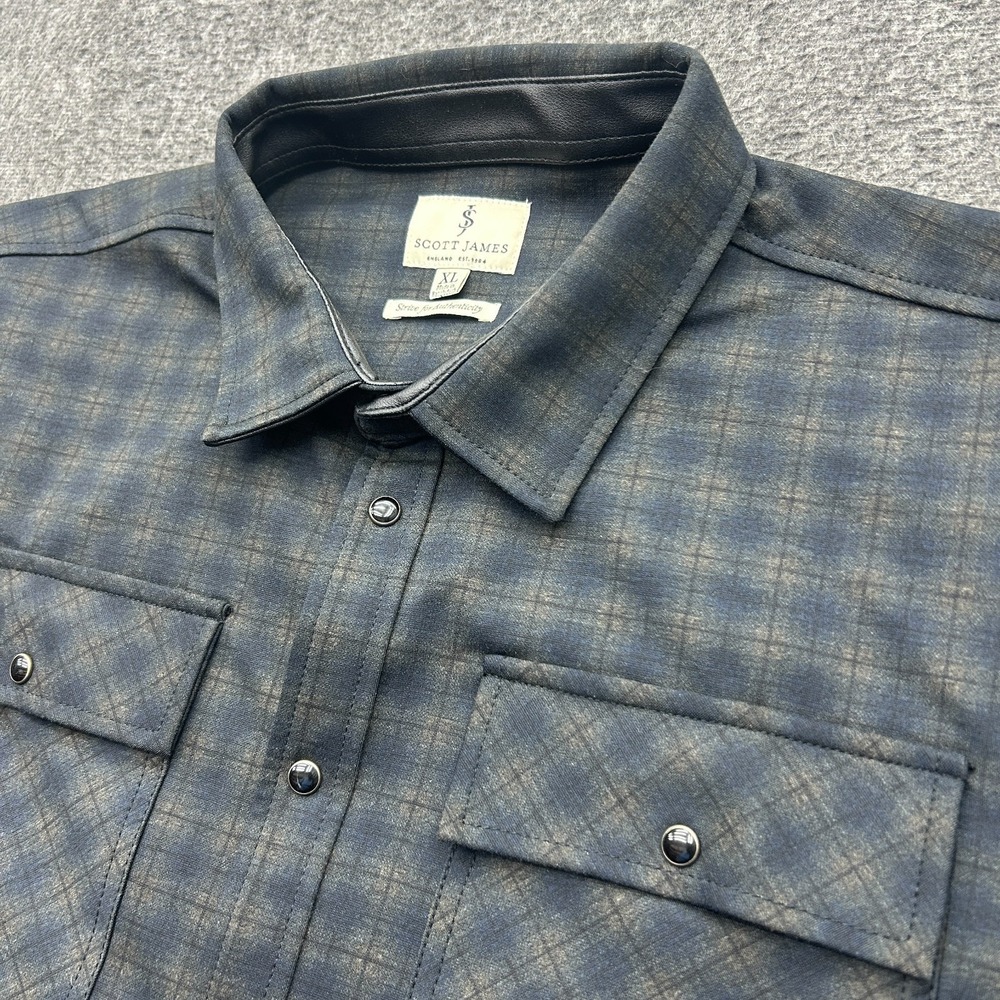 Scott James Mens XL Heavy Shirt Plaid Pearl Snap Button Down